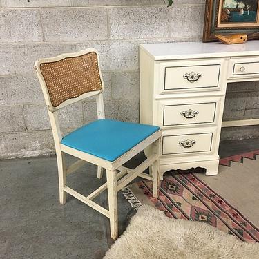 LOCAL PICKUP ONLY Vintage Coronet Folding Chair Retro 1960's White Wood with Cane Back and Bright Blue Vinyl Seat by Norquist 
