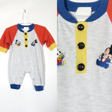 Vintage 80s/90s Baby Mickey Mouse Donald Duck Colorblock Onesie Size 3/6M 