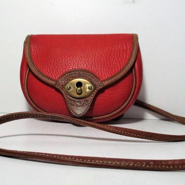 Vintage Dooney and Bourke Red All Weather Leather Mini Cavalry Belt Bag, Crossbody Messenger 