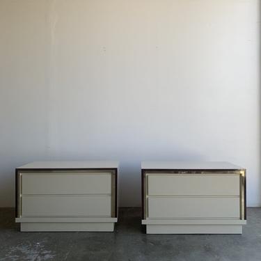 1980s Off White Laminate and Brass Nighstands 
