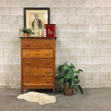 LOCAL PICKUP ONLY Vintage Wood Bureau Retro 1950s Tall Oak Dresser with Side Panels and Metal Hardware Bedroom Furniture 