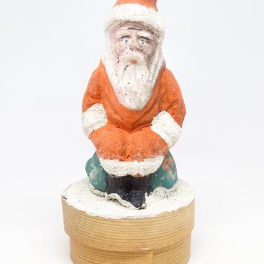 Antique German Candy Box with Handpainted Composite Santa,  Vintage Candy Container for Christmas 