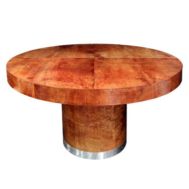 Ron Seff Round Lacquered Goatskin Dining Table with Leaves 1980s -SOLD