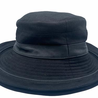 Hermes 2000s Black Linen Bucket Hat with Leather Band