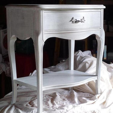 Nightstand Bedside Table Vintage Wood French Provincial Style Poppy Cottage Custom PAINT to ORDER Painted Furniture 