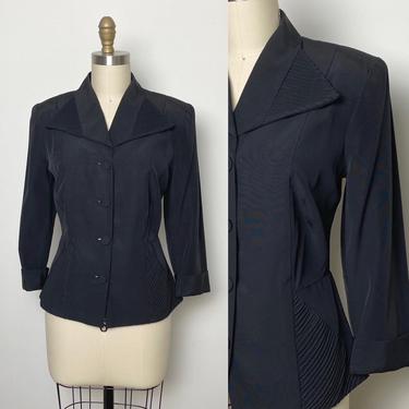 Vintage 1940s Jacket 40s Blazer Black Rayon Faille 