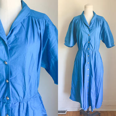 Vintage 1980s Blue Shirt Day Dress / M 