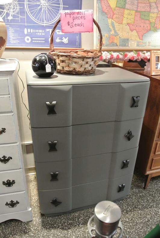 Grey painted Heywood Wakefield style chest of drawers. $495