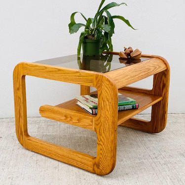 Lou Hodges Style Oak and Glass Side Table