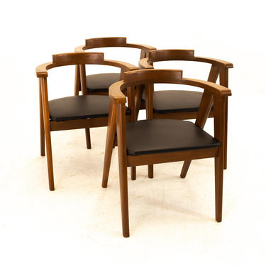 Knoll Compass Style Mid Century Walnut Barrel Back Arm Chairs - Set of 4 - mcm 