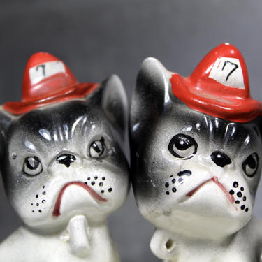 Adorable Pair of Firehouse Dog Vintage Ceramic Figurines - Vintage Firehosue Dog Collectibles | FREE SHIPPING 