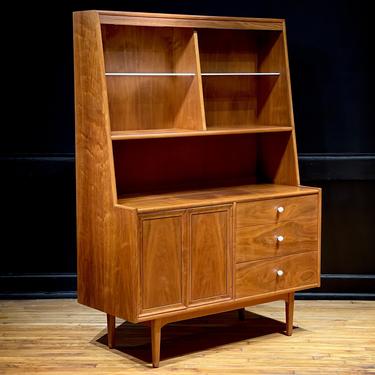 Drexel Declaration Walnut Hutch China Cabinet by Kipp Stewart - Mid Century Modern Danish Style Furniture 