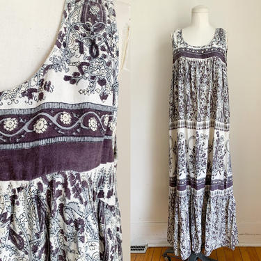 Vintage 1970s Geeta Gray Indian Cotton Gauze Dress / M 
