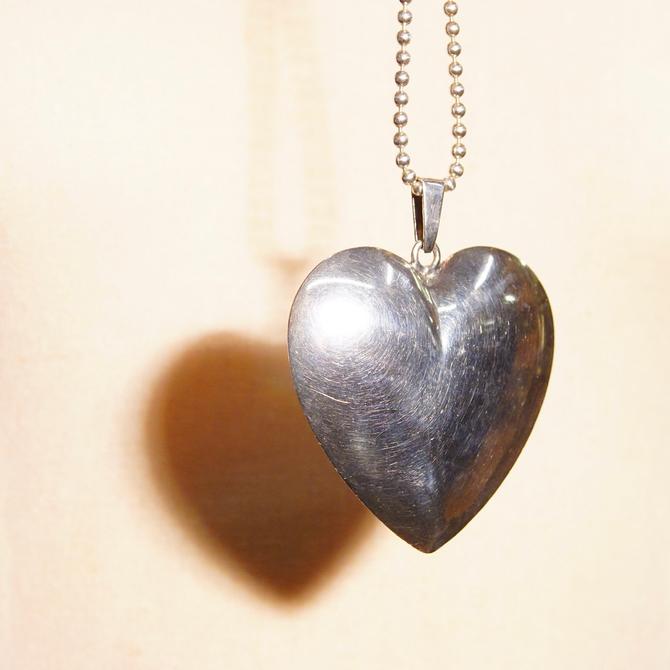 Sterling Silver Puffy Heart Ornate Romantic Necklace