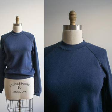 Vintage 1970s Raglan Sweatshirt / Vintage Navy Blue Pullover Sweatshirt / Vintage Pullover Sweatshirt XS / Blue Sweatshirt Extra Small 