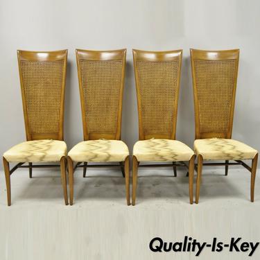 Mid Century Tall Cane Back Klismos Gibbings Style Dining Chairs - Set of 4