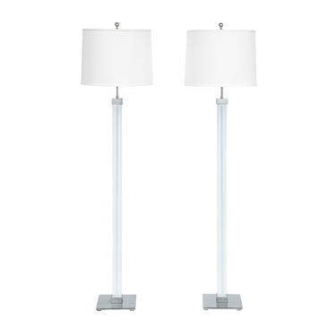 Karl Springer Pair of Lucite and Chrome Floor Lamps 1970s