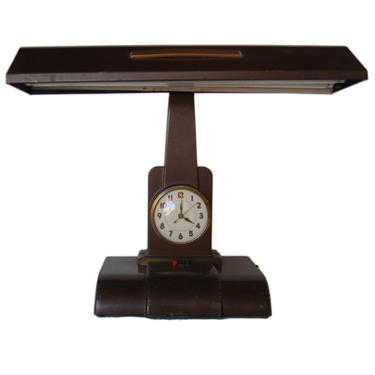 Post War Fluorescent Desk Lamp With Clock by Telechron 