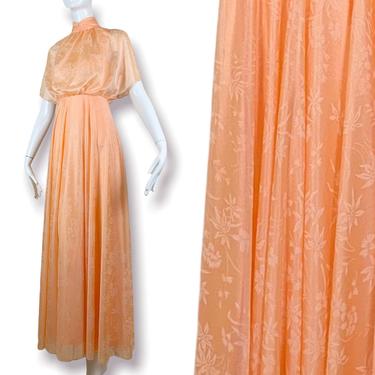 70s Peach Billowy Maxi dress Sz. XS 