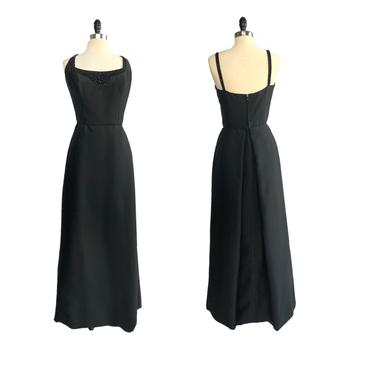 Vintage 60s black formal gown with beaded neckline 