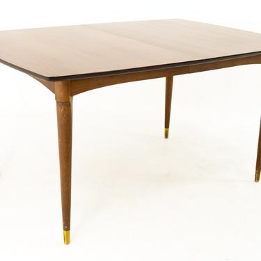Stanley Furniture Mid Century Walnut and Brass Expanding Dining Table 