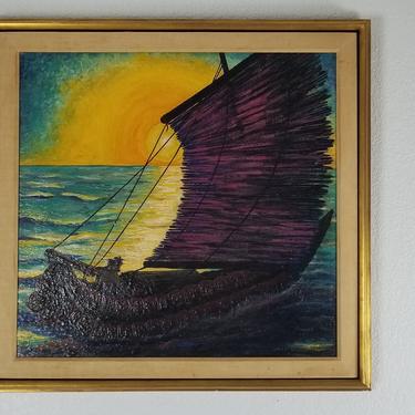 1957 Abstract  Wendler Kurt  &quot; Sunset Sail &quot; Oil Painting . 