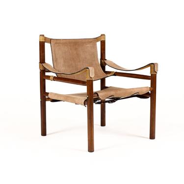 Danish Modern / Mid Century Teak Safari Lounge Chair – Desert Taupe Leather 