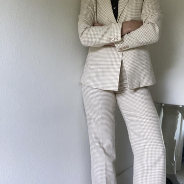 Vintage beige polyester pant suit size US 8 
