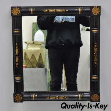 Vintage Hitchcock Black &amp; Gold Stenciled Wood Frame Wall Mirror 21.5" x 19.5"