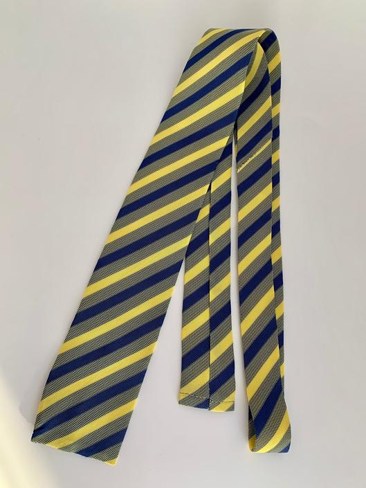1960's Diagonal Striped Tie - Light Yellow &amp; Blue Colors - Rayon - Square-end Tie 