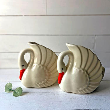 Vintage Midcentury Swan Planters, Vases, Set of 2 // Boho, Eclectic, Swan Decor, Collector, Swan Vase // Unique Swan Planter // Perfect Gift 