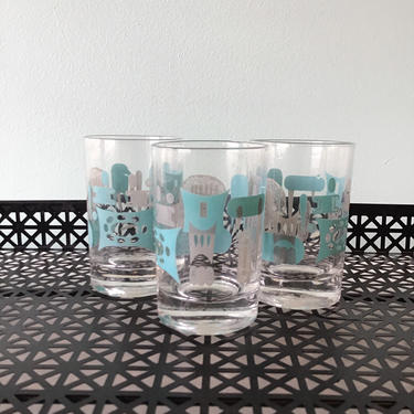 Small Glasses Juice Glasses, Small Swig Drink Glasses Mid Century Royal China Blue Heaven 3.5” Mod Atomic Glasses Juice Blue 