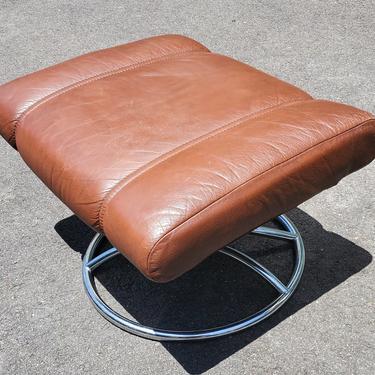 Ekornes Brown Leather Ottoman Stressless Lounge Chair Norway Mid Century Modern Atomic Retro MCM Eames Chrome Swivel 