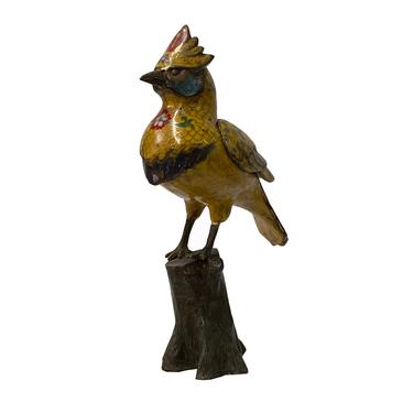 Oriental Chinese Metal Yellow Enamel Cloisonné Bird Incense Holder Figure ws1401E 