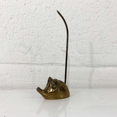 True Vintage Brass Mouse Receipt Holder Mid-Century Hollywood Regency Home Décor Long Tail Figure Mice Big Ears Cute Kitsch Kawaii MCM 