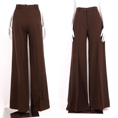 70s French high waist brown wide leg bell bottoms 8 / vintage 1970s wool fitted trousers pants 42 8 