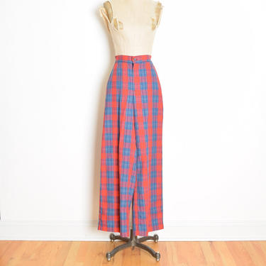 vintage 70s pants high waisted wide leg red blue plaid print trousers XS clothing 