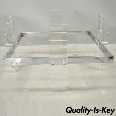 Vintage Mid Century Modern Stacked Lucite Chrome Frame Square Coffee Table Base