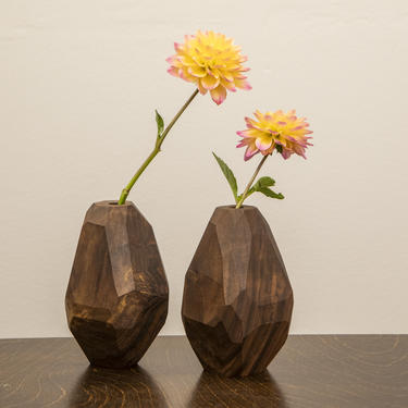 Pair of Modern Walnut Burl Bud Vases 