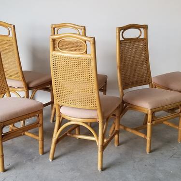 Vintage Boho Chic Rattan and Cane Dining Chairs - Set of 6 