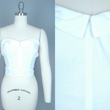 1950s White Sun Top | Vintage 50s Strapless Linen Bustier | small 