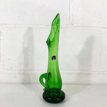 Vintage Green Swung Glass Vase Small Bud Planter Handle Vanity Mid-Century Modern Boho Bohoemian Williamsburg MCM Mid Century Handmade 