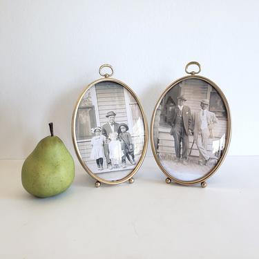 Vintage Dome Glass Brass Frame with Ball Feet, and Top Loops - Matching Pair Available - 5x7 Size 