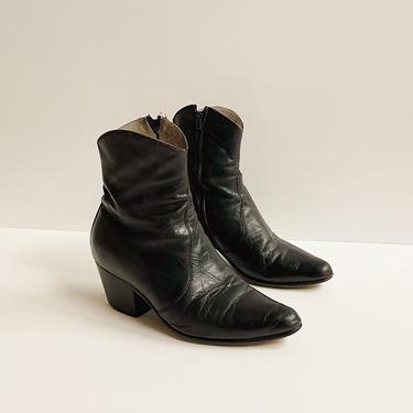 Vintage Carbon Leather Ankle Boots | Size 9.5