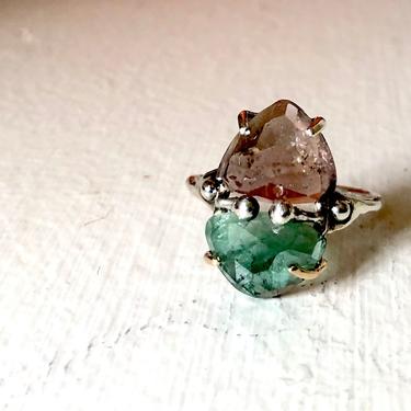 Two Tourmaline Ring Handmade in Sterling Silver 