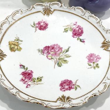3 Vintage Serving China Plates with Pink Roses 