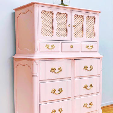 Pink French Provincial Chest, Dresser, Chest of Drawers, French, Vintage 