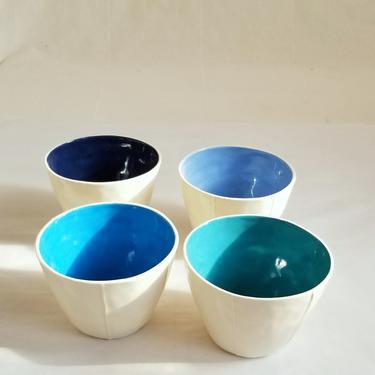 Blue ceramic tumblers. Coffee, dessert, soup or fruit cups 
