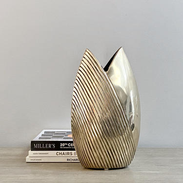 Solid Brass Vase Geometric Gold Metal Art Deco Dolbi Cashier Style 