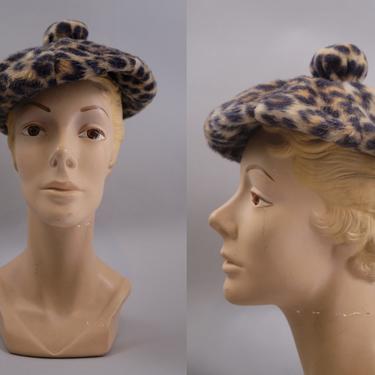 60s Leopard Print Beret Hat 